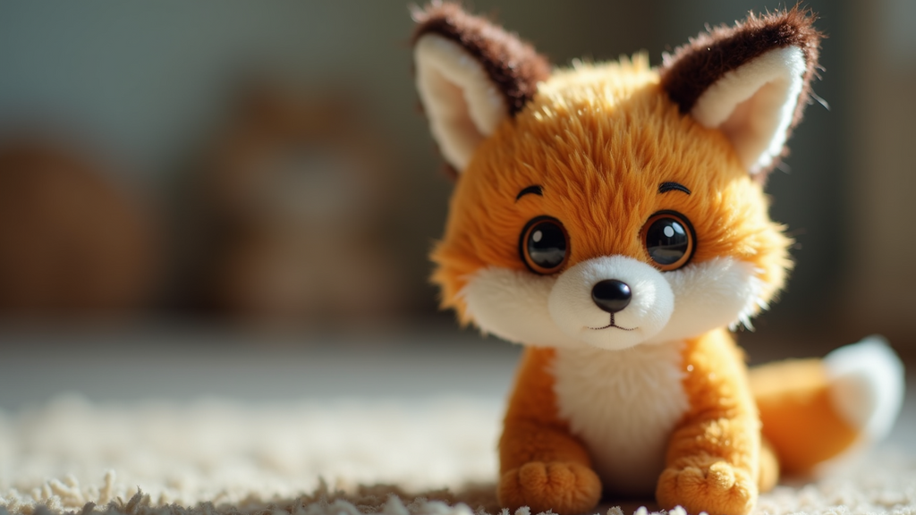 Close-up view of a plush coyote toy